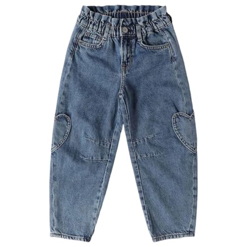 Girls' Mid-Rise Heart Pattern Jeans, Blue, 3Y