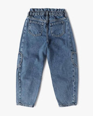 Girls' Mid-Rise Heart Pattern Jeans, Blue, 3Y