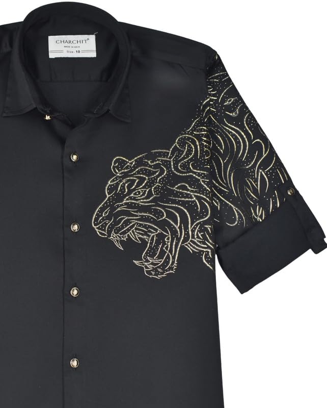CHARCHIT Boys Regular Fit Plain Full Sleeve Shirt Black