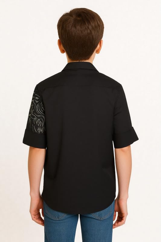 CHARCHIT Boys Regular Fit Plain Full Sleeve Shirt Black