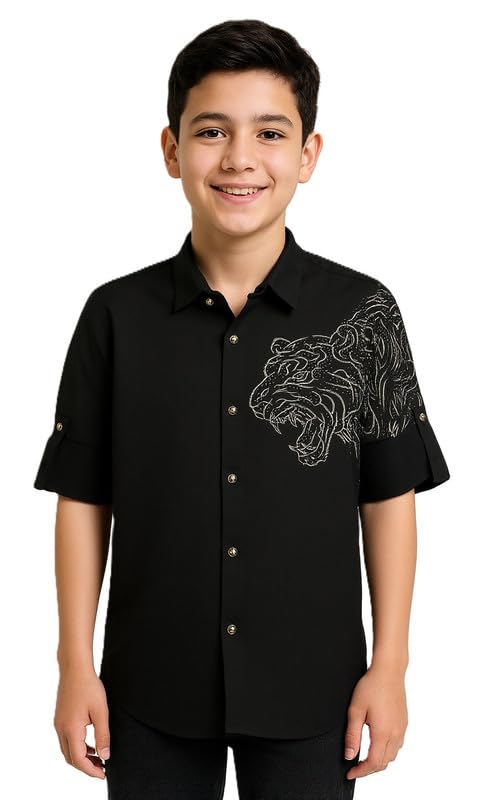 CHARCHIT Boys Regular Fit Plain Full Sleeve Shirt Black