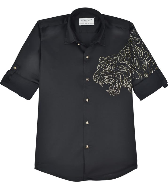 CHARCHIT Boys Regular Fit Plain Full Sleeve Shirt Black
