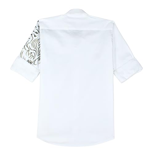 White boys' regular fit full sleeve shirt by Charchit, plain design, suitable for casual or formal occasions.