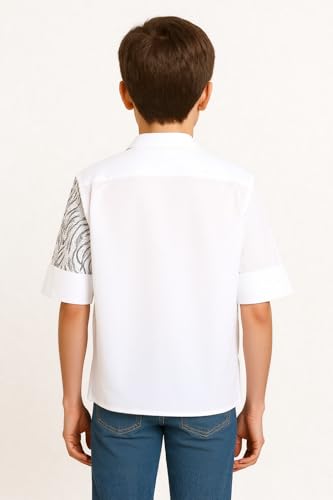 White boys' full sleeve shirt by Charchit, regular fit, plain design, perfect for casual or formal wear.