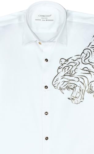White boys' regular fit full sleeve shirt by Charchit, plain design with a classic collar and button-down front.