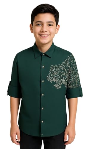 CHARCHIT Boys Regular Fit Plain Full Sleeve Shirt DarkGreen