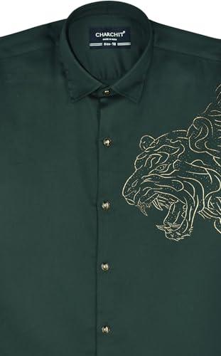 CHARCHIT Boys Regular Fit Plain Full Sleeve Shirt DarkGreen