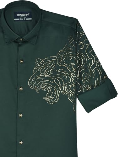 CHARCHIT Boys Regular Fit Plain Full Sleeve Shirt DarkGreen