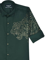 CHARCHIT Boys Regular Fit Plain Full Sleeve Shirt DarkGreen