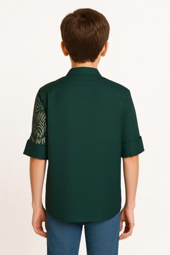 CHARCHIT Boys Regular Fit Plain Full Sleeve Shirt DarkGreen