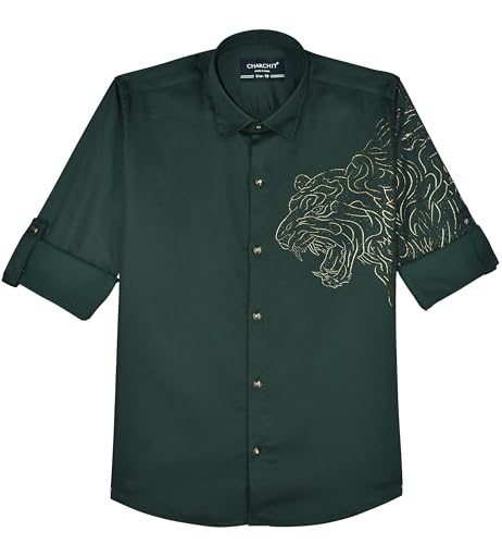 CHARCHIT Boys Regular Fit Plain Full Sleeve Shirt DarkGreen