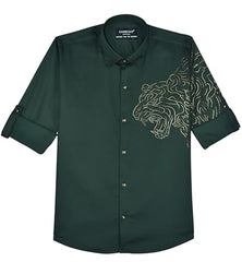 CHARCHIT Boys Regular Fit Plain Full Sleeve Shirt DarkGreen