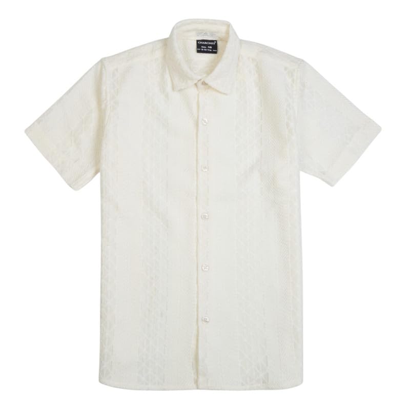 CHARCHIT Boys Cotton Blend Half Sleeves Plain Casual Shirt and t-Shirt White