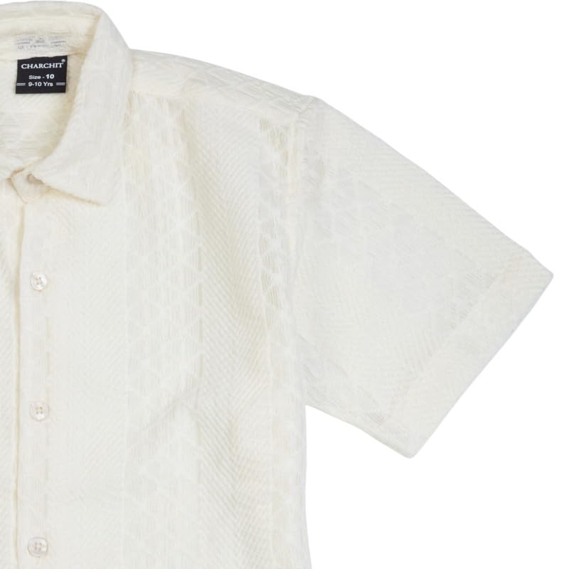 CHARCHIT Boys Cotton Blend Half Sleeves Plain Casual Shirt and t-Shirt White