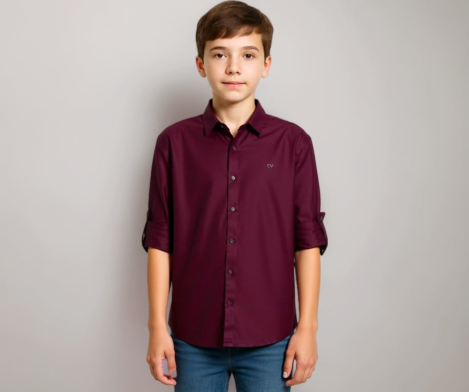 CHARCHIT Boys Plain Wrinkle Free Shirt Maroon