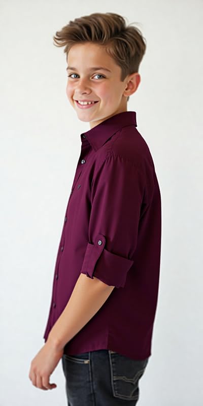 CHARCHIT Boys Plain Wrinkle Free Shirt Maroon