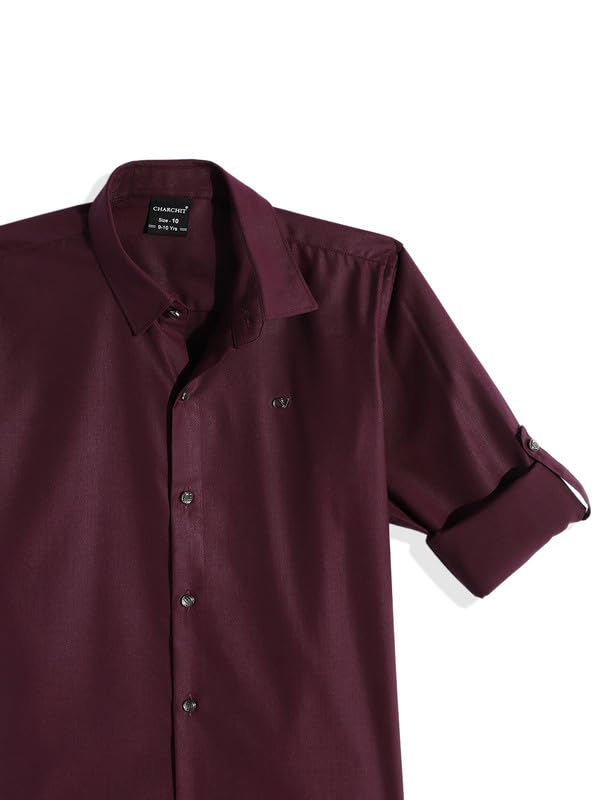 CHARCHIT Boys Plain Wrinkle Free Shirt Maroon