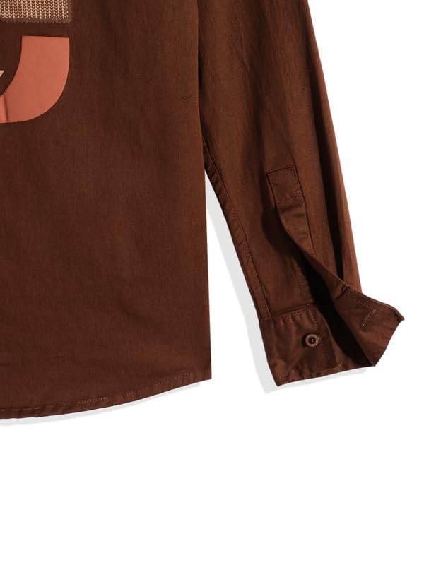 CHARCHIT Boys Full Sleeves Printed Casual Shirt & T-Shirt Brown