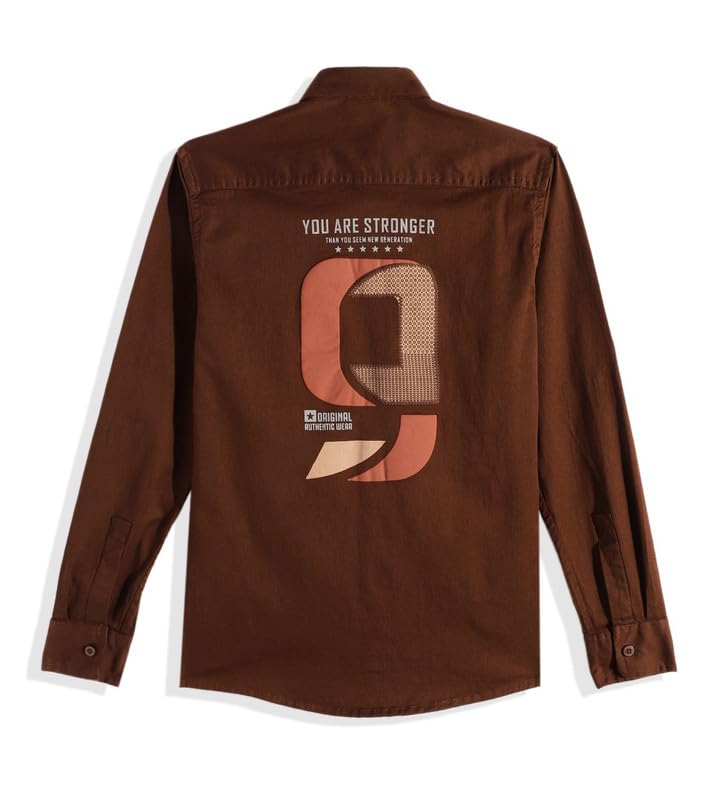 CHARCHIT Boys Full Sleeves Printed Casual Shirt & T-Shirt Brown