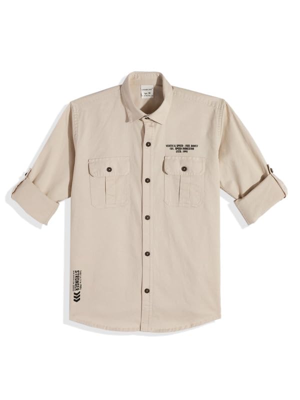 CHARCHIT Boys Full Sleeves Printed Casual Shirt & T-Shirt Cream