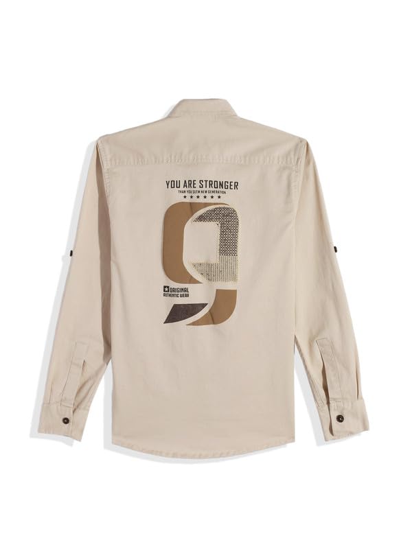 CHARCHIT Boys Full Sleeves Printed Casual Shirt & T-Shirt Cream