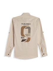 CHARCHIT Boys Full Sleeves Printed Casual Shirt & T-Shirt Cream