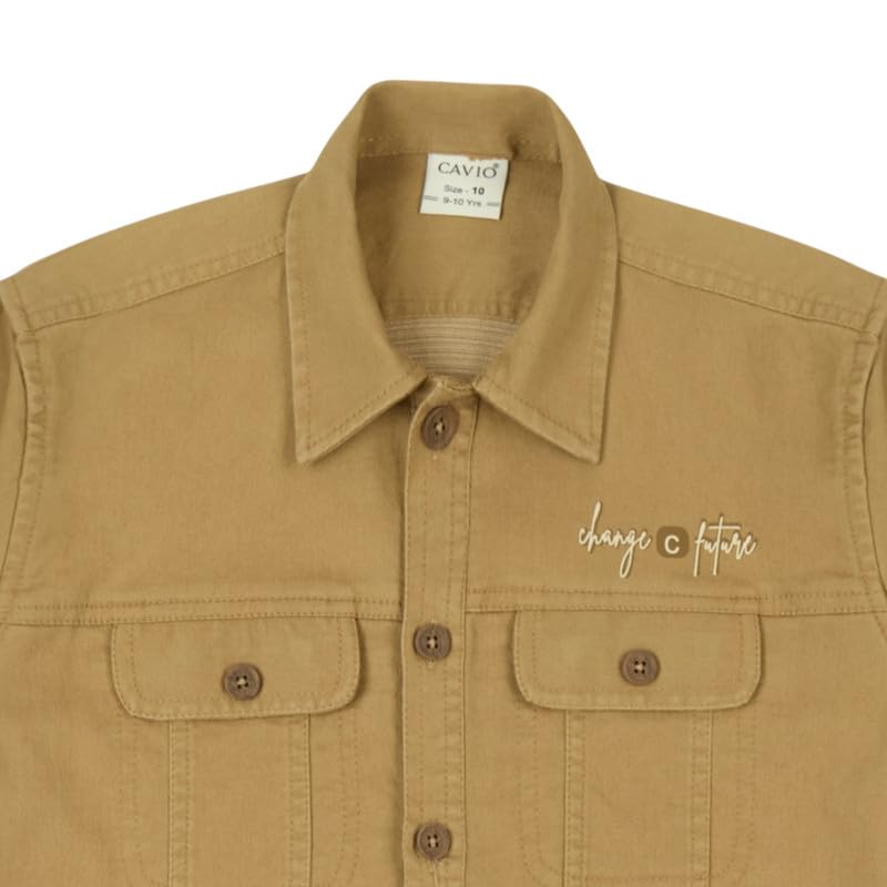 CHARCHIT Boys Plain Full Sleeve Jacket with Regular Fit T-Shirt Khaki