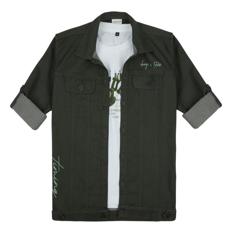 CHARCHIT Boys Plain Full Sleeve Jacket with Regular Fit T-Shirt Green