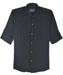 CHARCHIT Boys Full Sleeves Textured Solid Shirt and T-Shirt Black