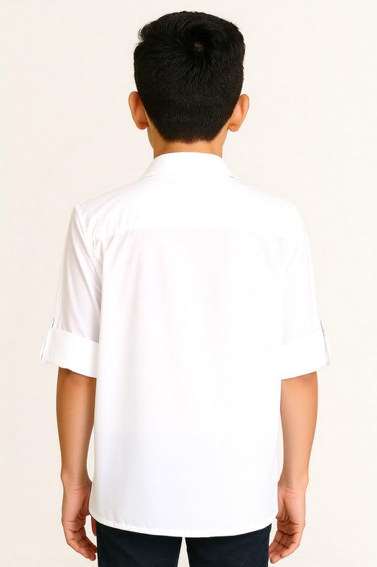 CHARCHIT Embroidered Cotton Shirt | Regular Fit Full Sleeve Shirt for Boys | White