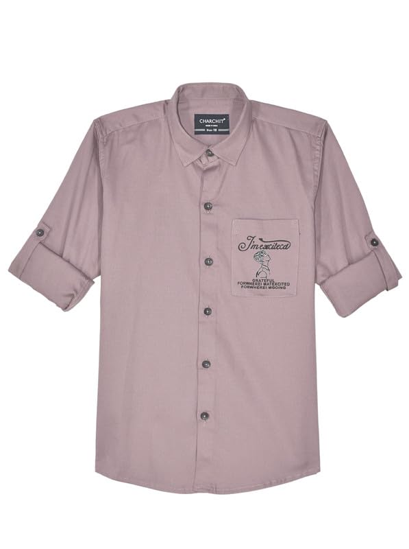 CHARCHIT Boys Cotton Regular Fit Spread Collar Full Sleeves Printed Shirt Magenta