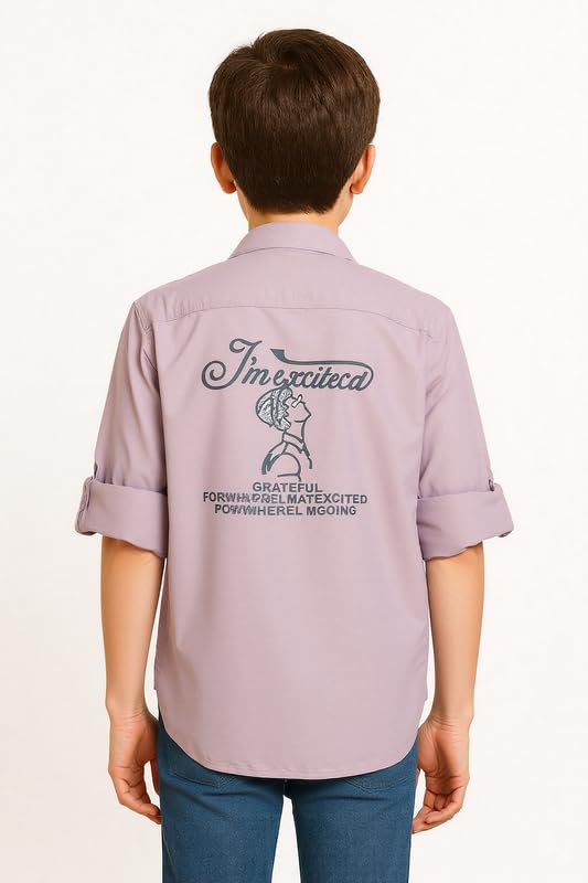 CHARCHIT Boys Cotton Regular Fit Spread Collar Full Sleeves Printed Shirt Magenta