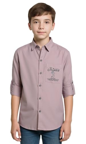 CHARCHIT Boys Cotton Regular Fit Spread Collar Full Sleeves Printed Shirt Magenta