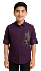 CHARCHIT Boys Full Sleeves Embellished Solid Shirt Maroon