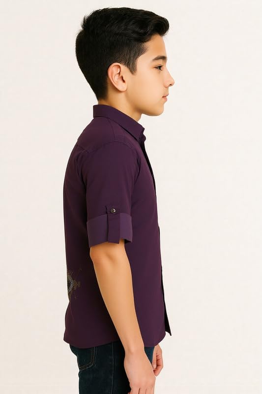 CHARCHIT Boys Full Sleeves Embellished Solid Shirt Maroon