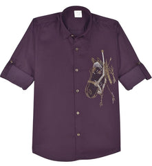CHARCHIT Boys Full Sleeves Embellished Solid Shirt Maroon