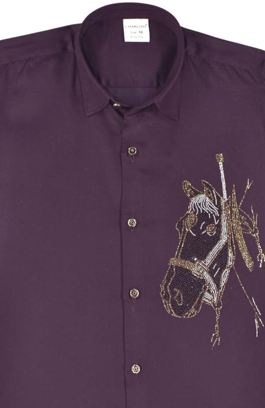 CHARCHIT Boys Full Sleeves Embellished Solid Shirt Maroon