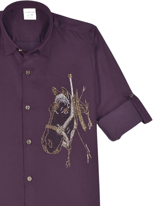CHARCHIT Boys Full Sleeves Embellished Solid Shirt Maroon
