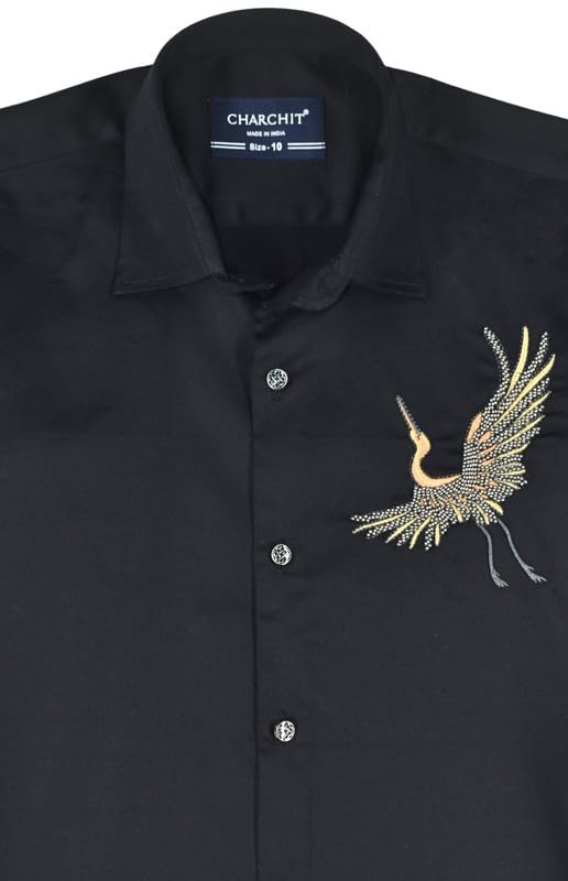 CHARCHIT Boys Full Sleeves Embellished Solid Shirt Black