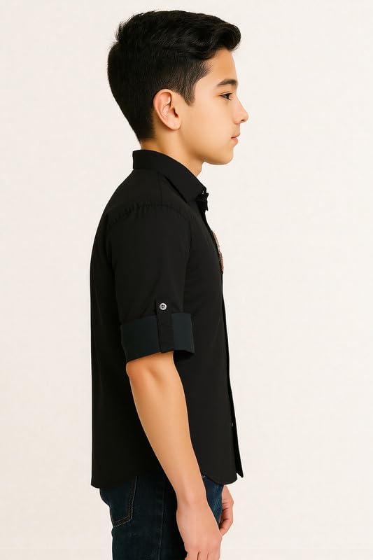 CHARCHIT Boys Full Sleeves Embellished Solid Shirt Black