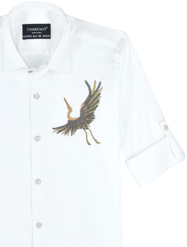 CHARCHIT Boys Full Sleeves Embellished Solid Shirt White