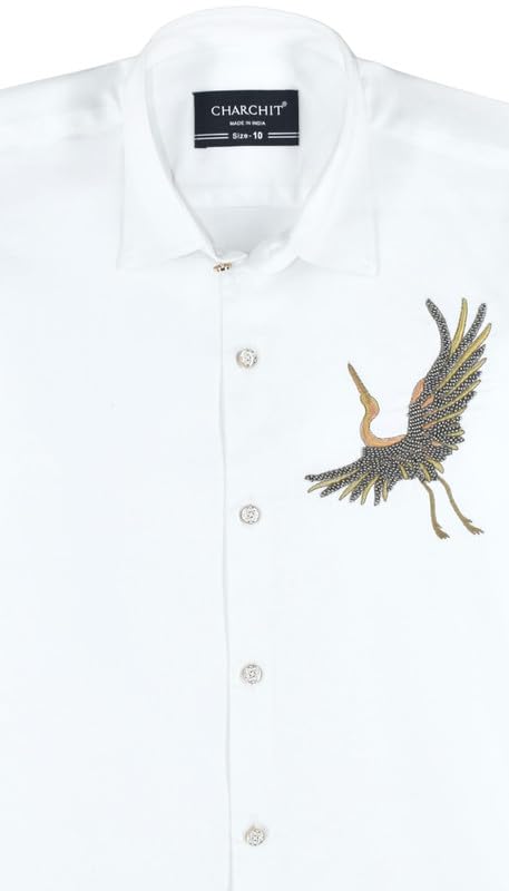 CHARCHIT Boys Full Sleeves Embellished Solid Shirt White