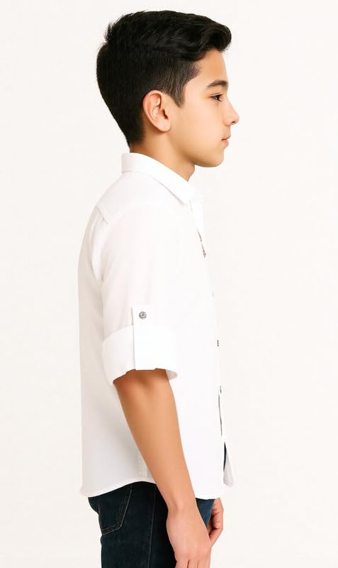 CHARCHIT Boys Full Sleeves Embellished Solid Shirt White