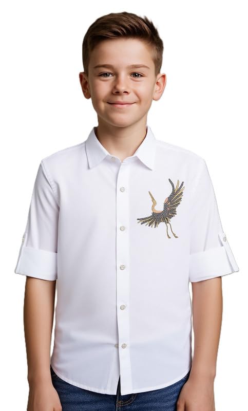 CHARCHIT Boys Full Sleeves Embellished Solid Shirt White