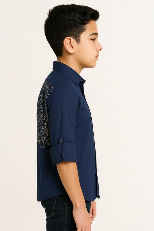 CHARCHIT Boys Regular Fit Plain Full Sleeve Shirt DarkNavy