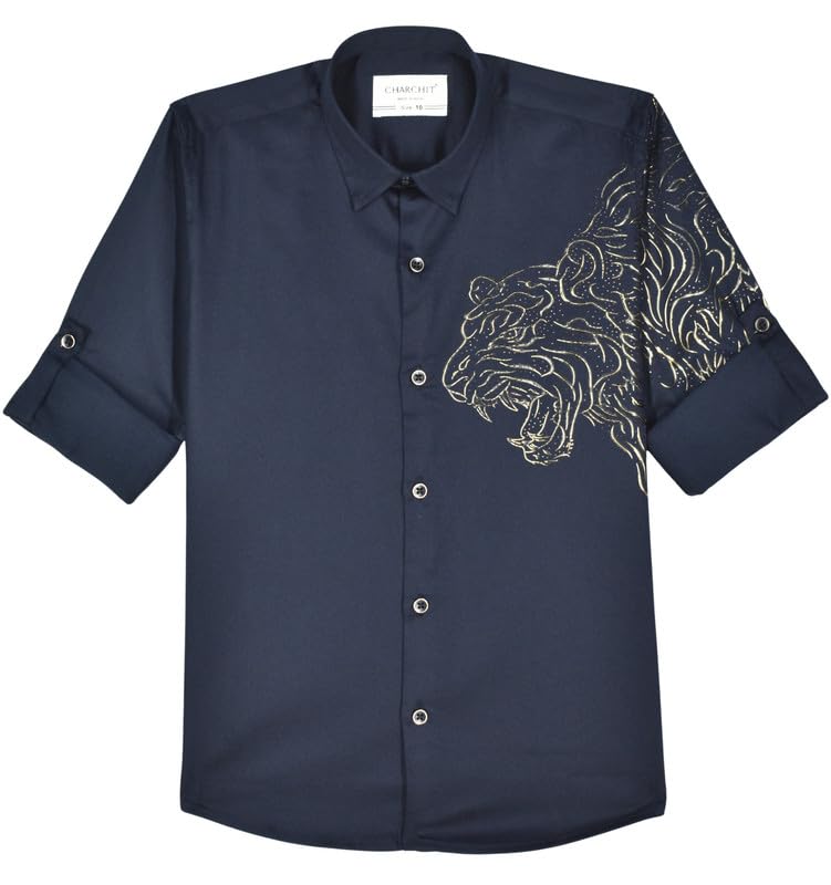 CHARCHIT Boys Regular Fit Plain Full Sleeve Shirt DarkNavy