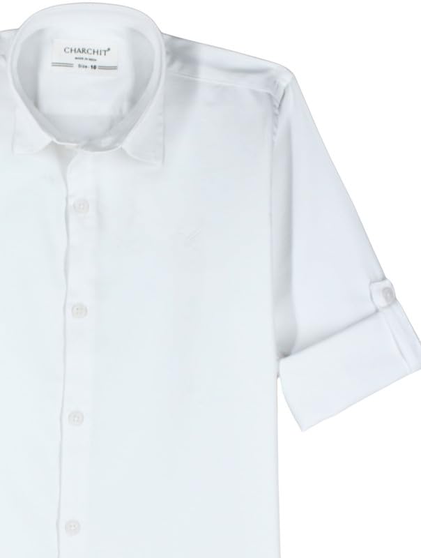 CHARCHIT Boys Cotton Full Sleeves Solid Shirt White