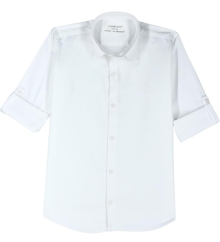 CHARCHIT Boys Cotton Full Sleeves Solid Shirt White