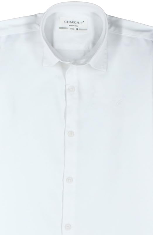 CHARCHIT Boys Cotton Full Sleeves Solid Shirt White