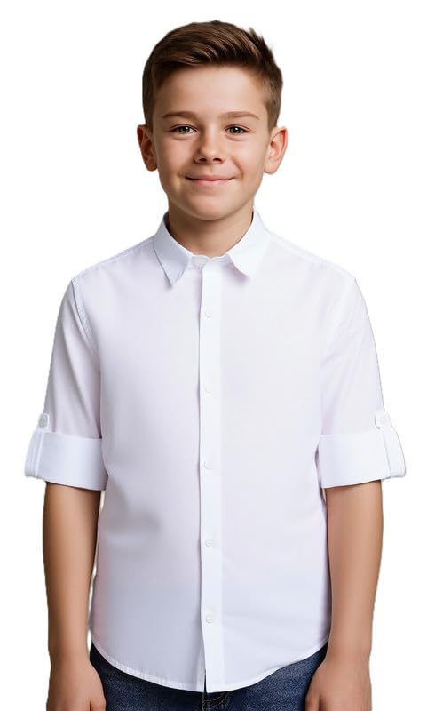 CHARCHIT Boys Cotton Full Sleeves Solid Shirt White